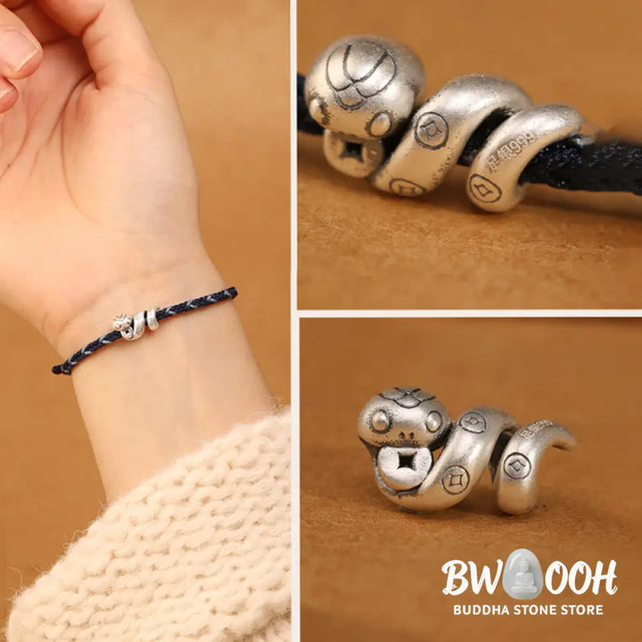 Buddha Stones 999 Sterling Silver Year of the Snake Handmade Copper Coin Protection Braided Bracelet - BWOOOH - Bracelet
