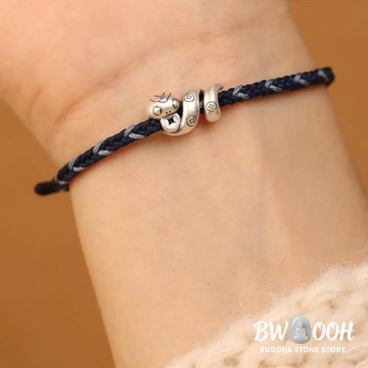 Buddha Stones 999 Sterling Silver Year of the Snake Handmade Copper Coin Protection Braided Bracelet - BWOOOH - Bracelet