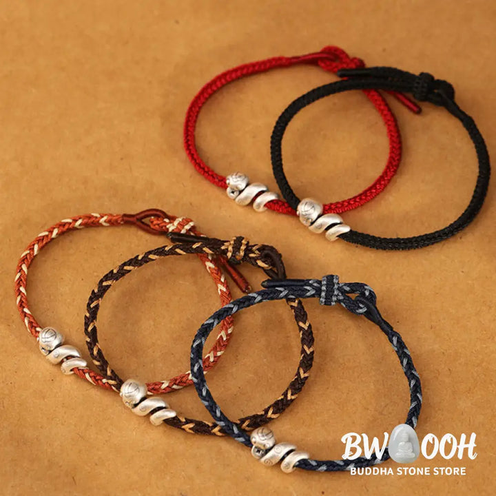Buddha Stones 999 Sterling Silver Year of the Snake Handmade Copper Coin Protection Braided Bracelet - BWOOOH - Bracelet
