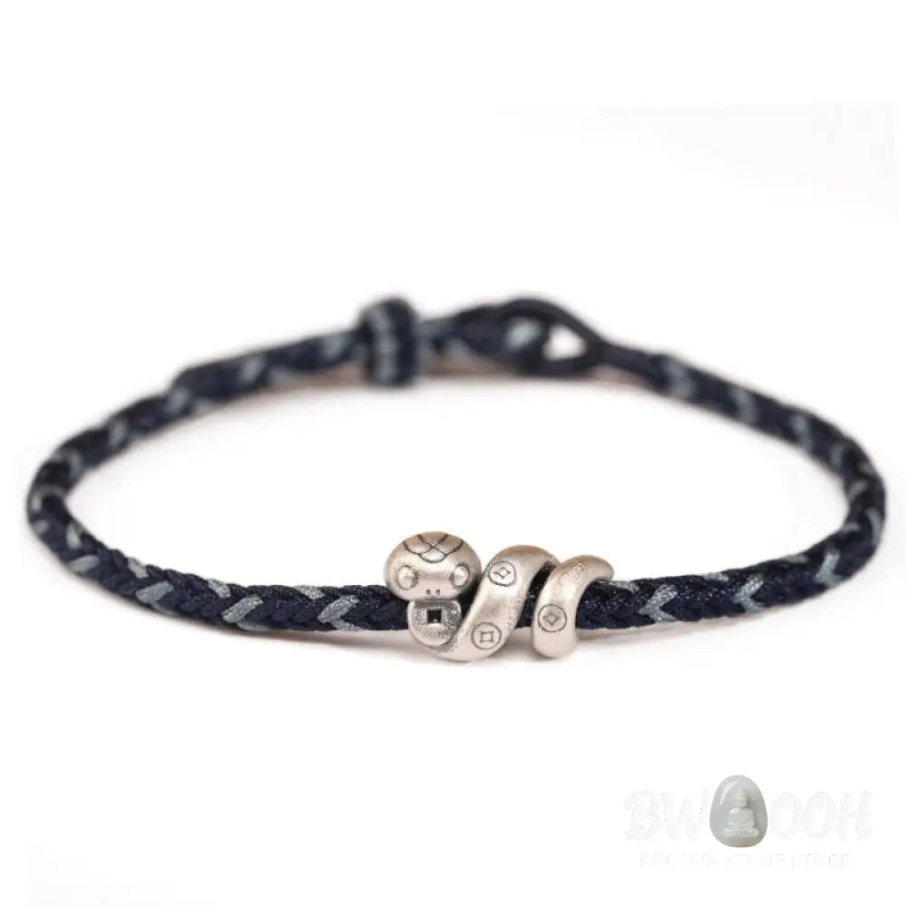 Buddha Stones 999 Sterling Silver Year of the Snake Handmade Copper Coin Protection Braided Bracelet - BWOOOH - Bracelet