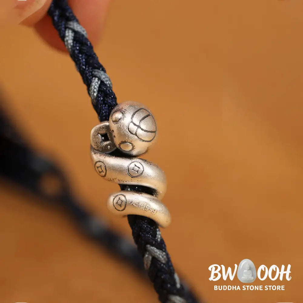 Buddha Stones 999 Sterling Silver Year of the Snake Handmade Copper Coin Protection Braided Bracelet - BWOOOH - Bracelet