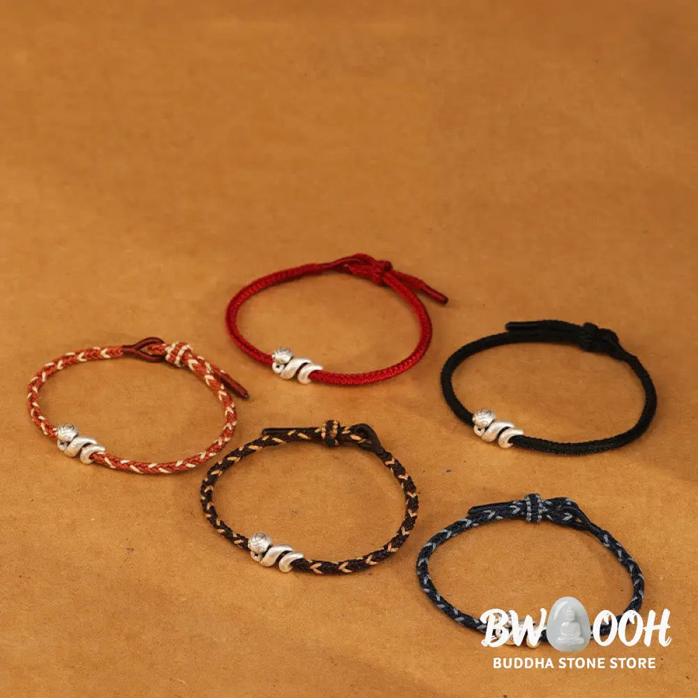 Buddha Stones 999 Sterling Silver Year of the Snake Handmade Copper Coin Protection Braided Bracelet - BWOOOH - Bracelet