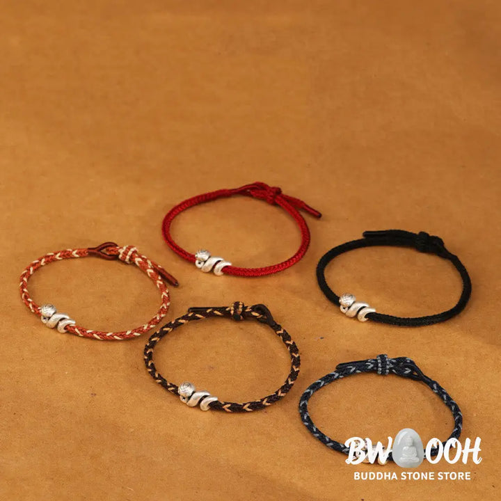 Buddha Stones 999 Sterling Silver Year of the Snake Handmade Copper Coin Protection Braided Bracelet - BWOOOH - Bracelet