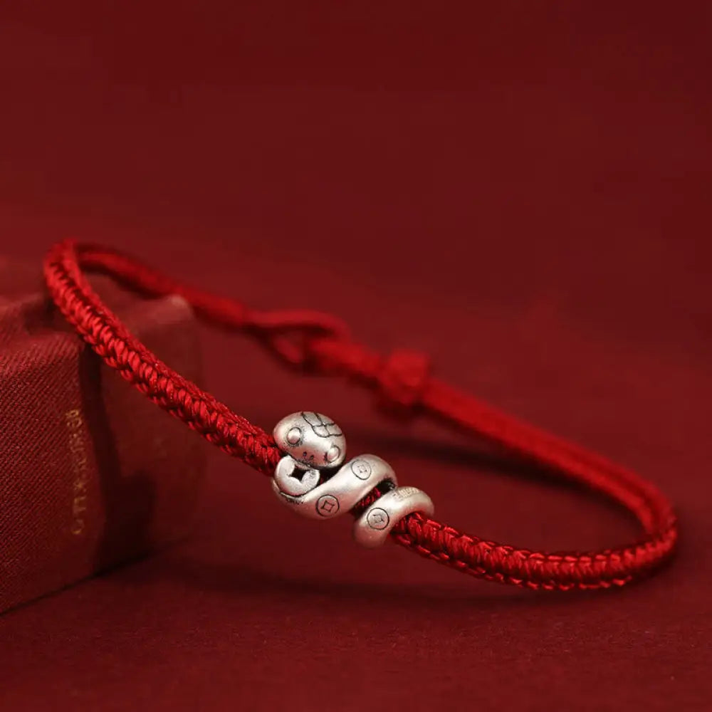 BWOOOH 999 Sterling Silver Year of the Snake Handmade Copper Coin Protection Braided Bracelet - BWOOOH - Red