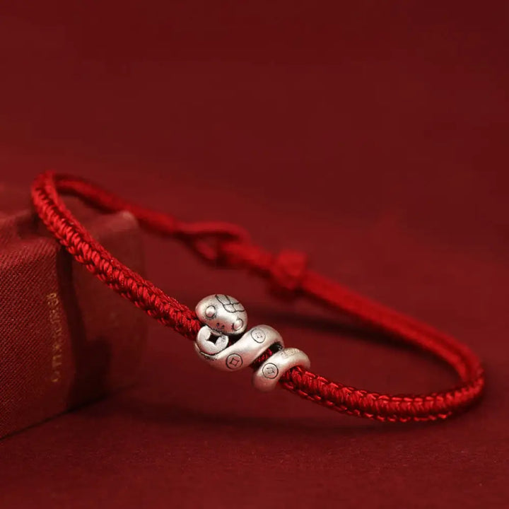 BWOOOH 999 Sterling Silver Year of the Snake Handmade Copper Coin Protection Braided Bracelet - BWOOOH - Red
