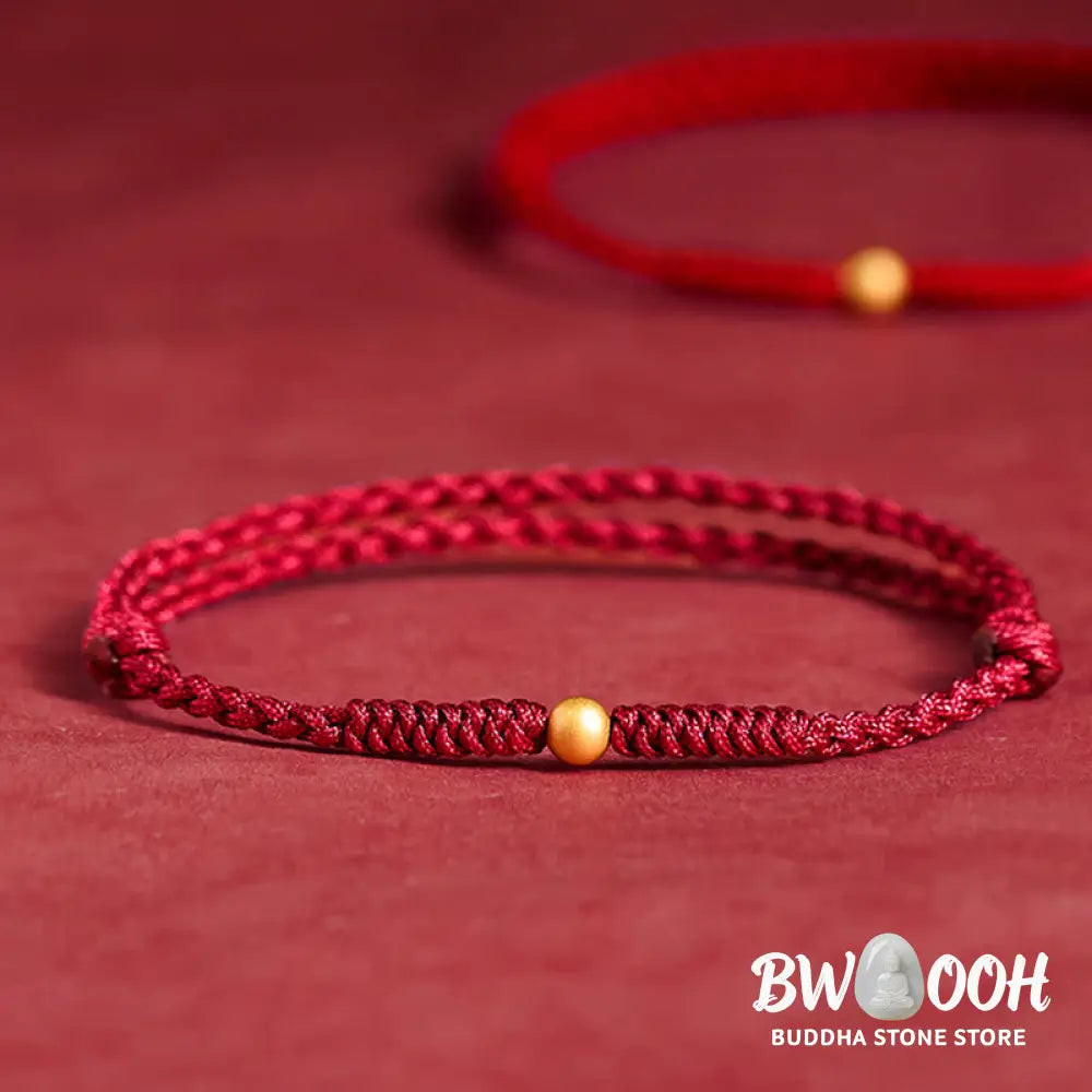 Buddha Stones 'A Simple Wish for You' 925 Sterling Silver Plated Gold Single Bead Red Rope Bracelet Anklet Includes