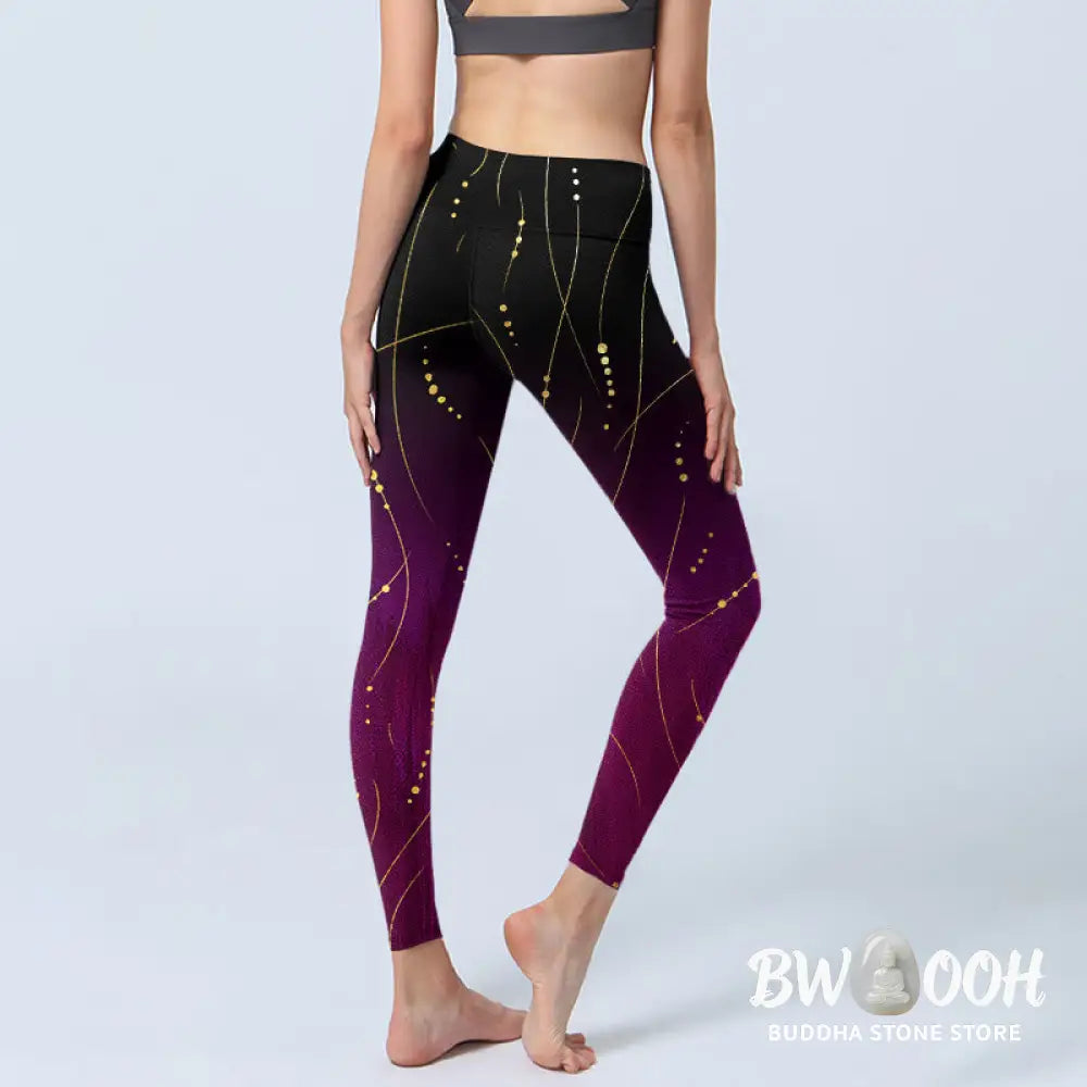BWOOOH printed yoga leggings - Abstract Gradient Thin And Long Gold Lin