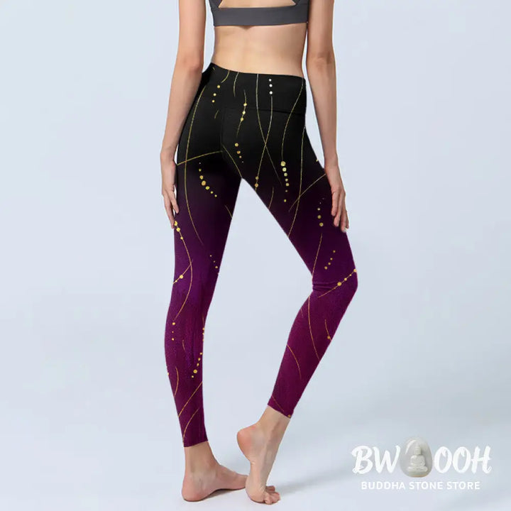 BWOOOH printed yoga leggings - Abstract Gradient Thin And Long Gold Lin