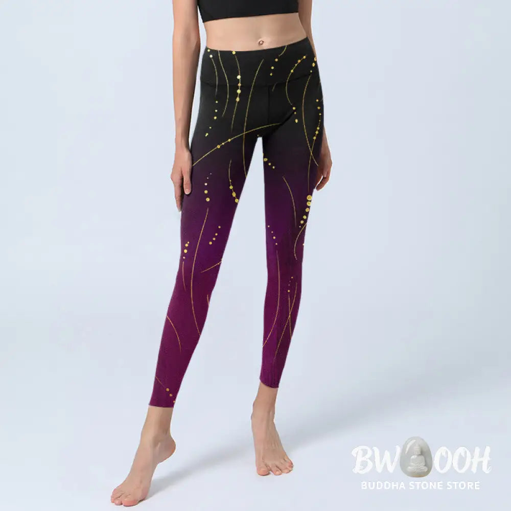 BWOOOH printed yoga leggings - Abstract Gradient Thin And Long Gold Lin