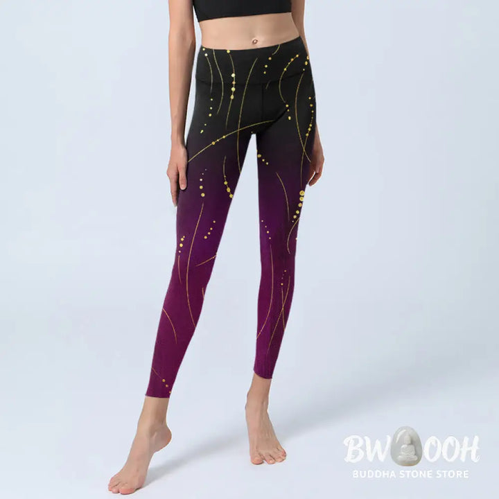 BWOOOH printed yoga leggings - Abstract Gradient Thin And Long Gold Lin