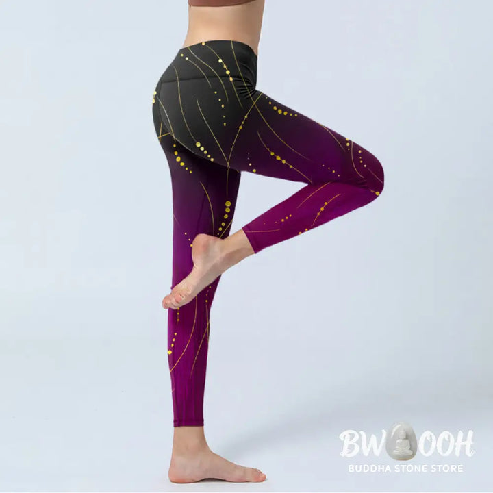 BWOOOH printed yoga leggings - Abstract Gradient Thin And Long Gold Lin
