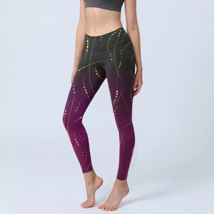 BWOOOH printed yoga leggings - Abstract Gradient Thin And Long Gold Lin