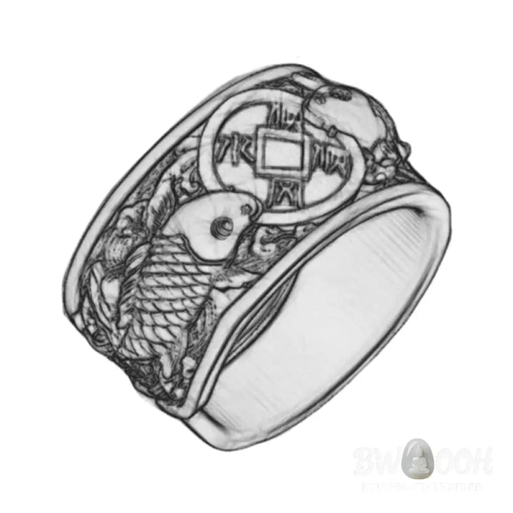 Buddha Stones Adjustable Opening 925 Sterling Silver Lucky Koi Fish Copper Coin Auspicious Clouds Wealth Ring - Ring