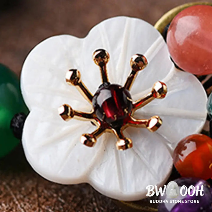 Buddha Stones Agate Shell Flower Support Bracelet - BWOOOH - Green Agate&amp;Blue Agate(Wrist Circumference: 5.5-7.9in)