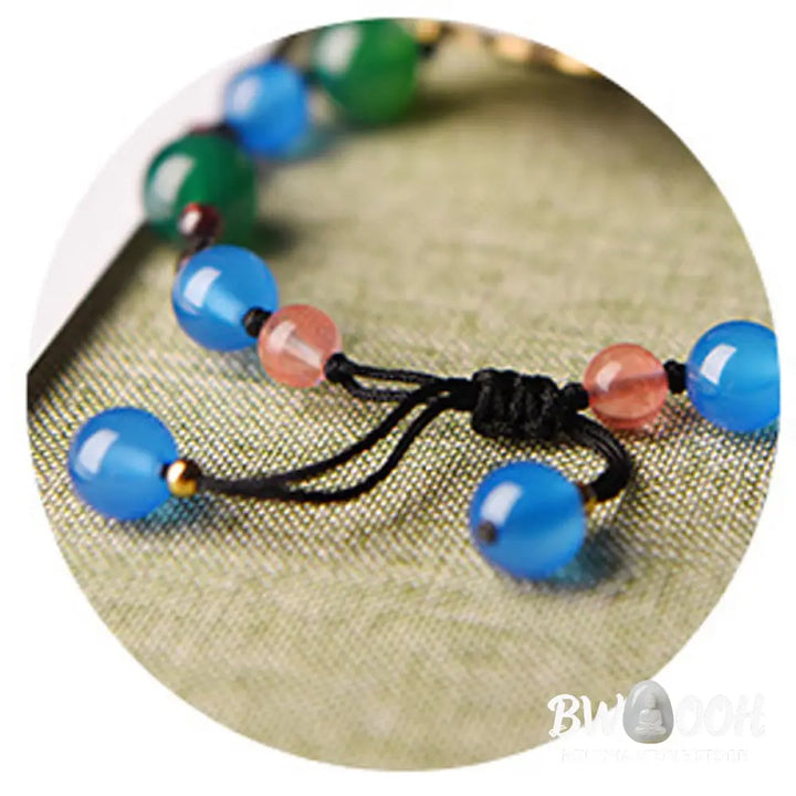 Buddha Stones Agate Shell Flower Support Bracelet - BWOOOH - Green Agate&amp;Blue Agate(Wrist Circumference: 5.5-7.9in)