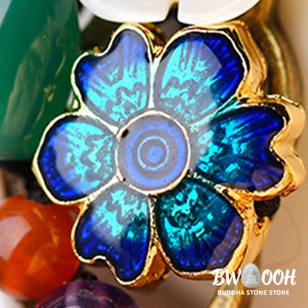 Buddha Stones Agate Shell Flower Support Bracelet - BWOOOH - Green Agate&amp;Blue Agate(Wrist Circumference: 5.5-7.9in)