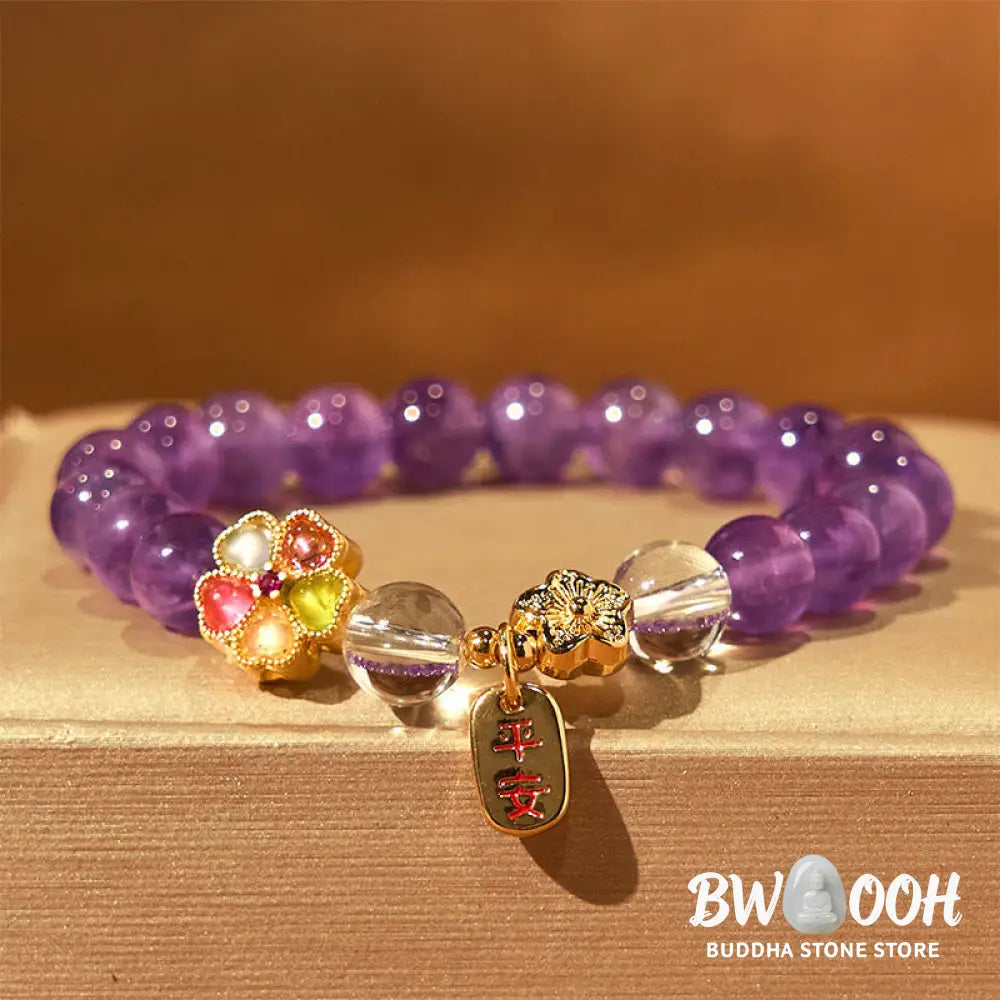 Buddha Stones 'All the best for Calm and Wisdom' Amethyst Safe Bracelet Includes Gift Message Card - Bracelet