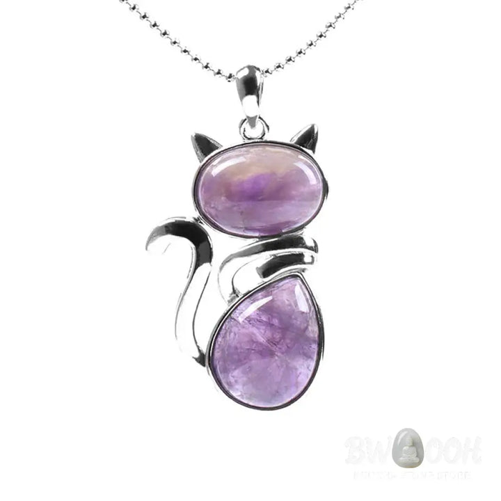 Buddha Stones ’All the best for Calm and Wisdom’ Cat Amethyst Necklace Includes Gift Message Card - BWOOOH - Necklaces