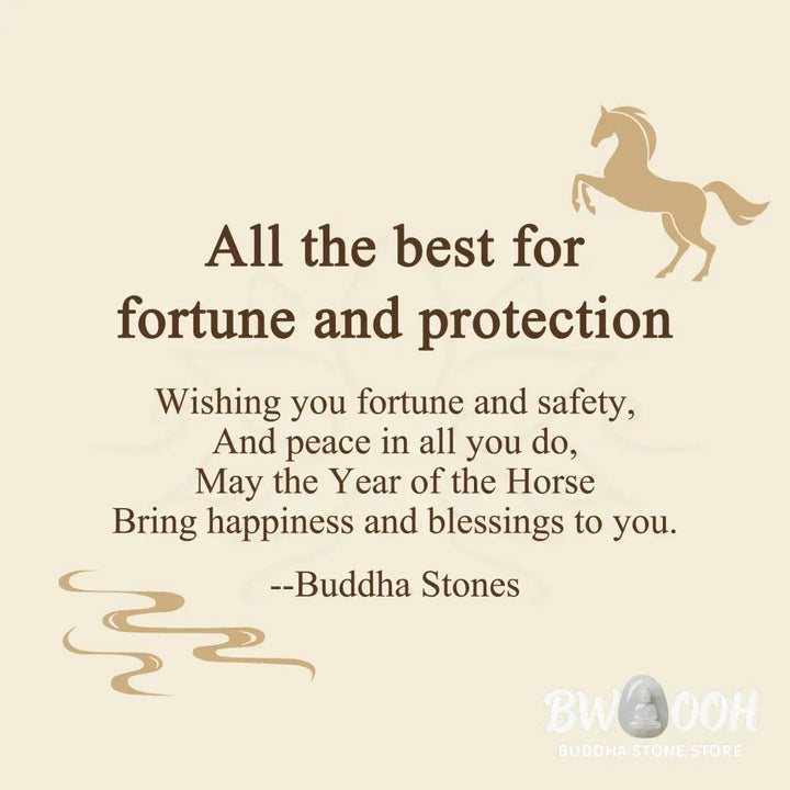 Buddha Stones ’All The Best For Fortune And Protection’ Year Of The Horse 24k Gold Plated Brass Necklace Includes Gift