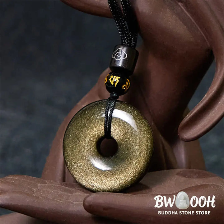 Buddha Stones ’All the best for Luck and Confidence’ Obsidian Necklace Includes Gift Message Card - BWOOOH - Necklaces