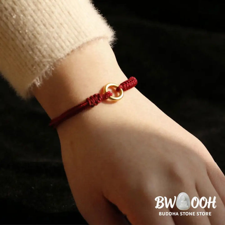 Buddha Stones Alloy Peace Buckle Luck Red String Bracelet - BWOOOH - Peace Buckle Luck Red String(Wrist Circumference
