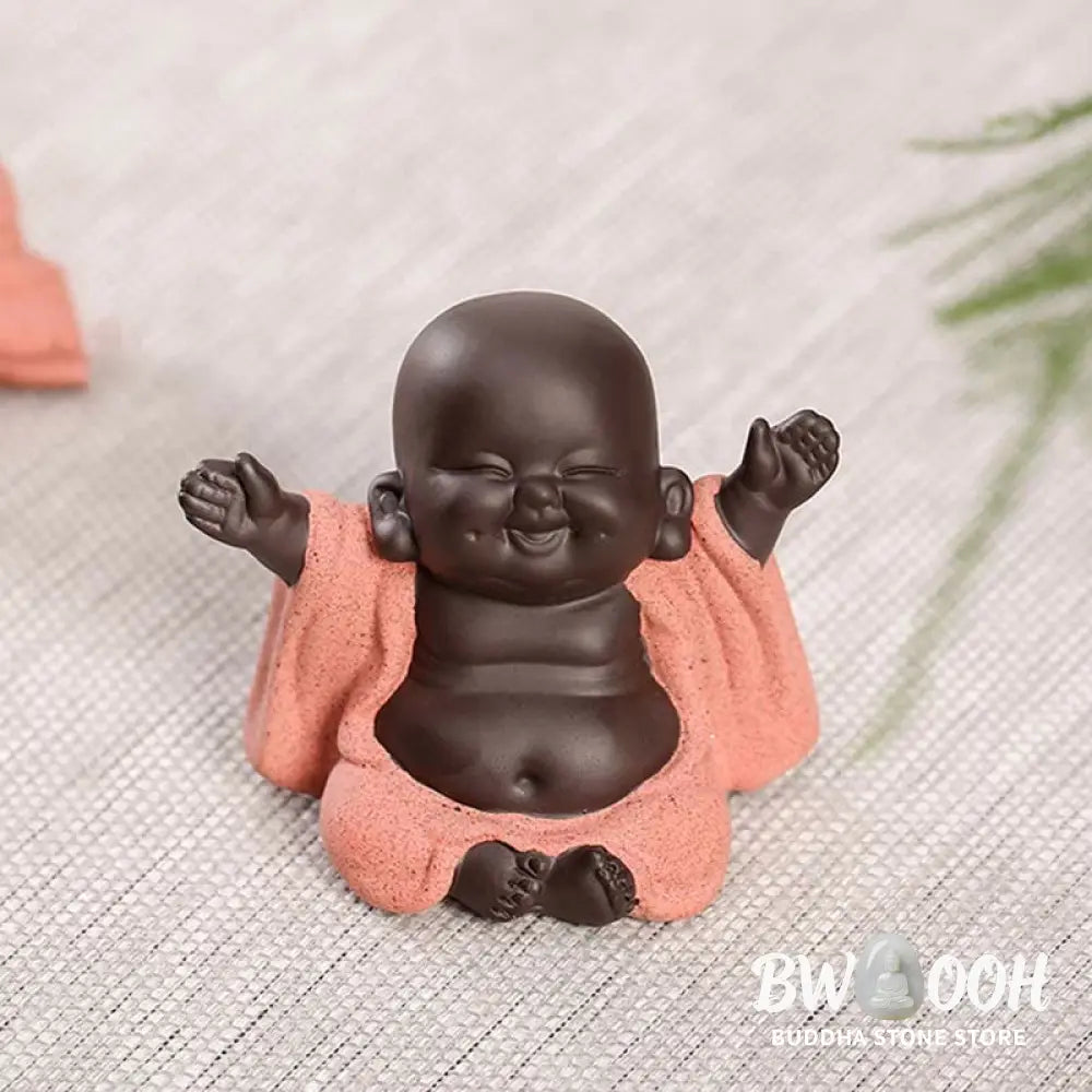 BWOOOH Always Smiling Laughing Buddha Wealth Luck Purple Clay Maitreya Statue Decoration - Decorations