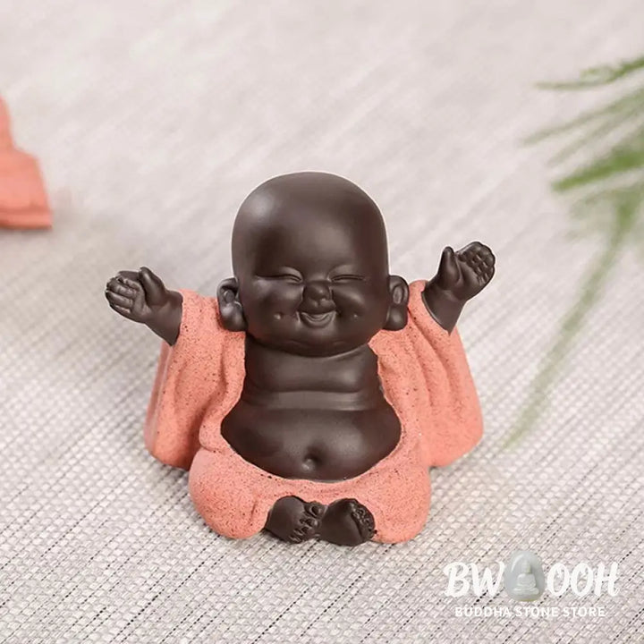 BWOOOH Always Smiling Laughing Buddha Wealth Luck Purple Clay Maitreya Statue Decoration - Decorations