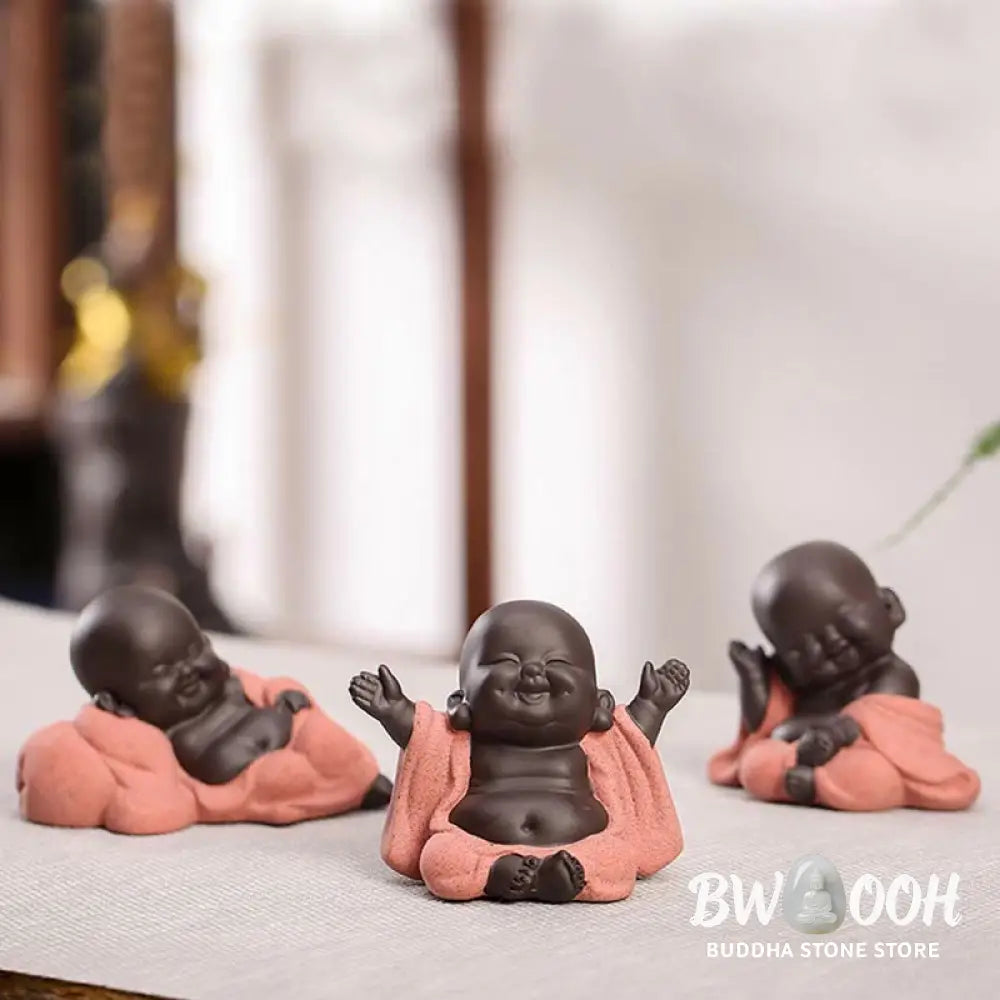 BWOOOH Always Smiling Laughing Buddha Wealth Luck Purple Clay Maitreya Statue Decoration - Decorations