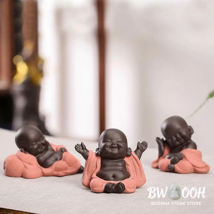BWOOOH Always Smiling Laughing Buddha Wealth Luck Purple Clay Maitreya Statue Decoration - Decorations