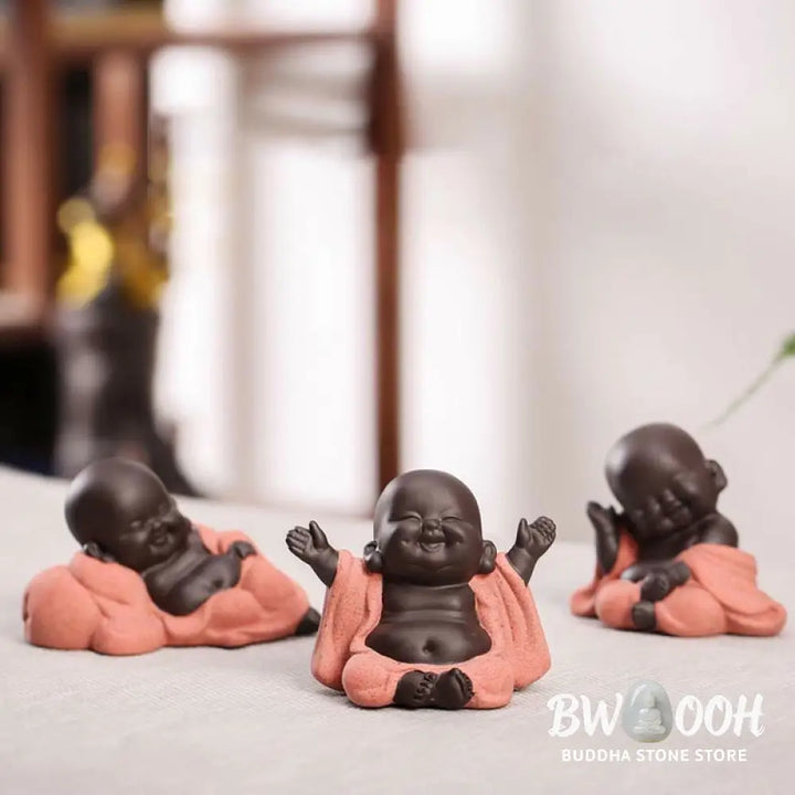 BWOOOH Always Smiling Laughing Buddha Wealth Luck Purple Clay Maitreya Statue Decoration - Decorations