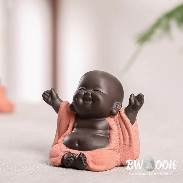 BWOOOH Always Smiling Laughing Buddha Wealth Luck Purple Clay Maitreya Statue Decoration - Decorations