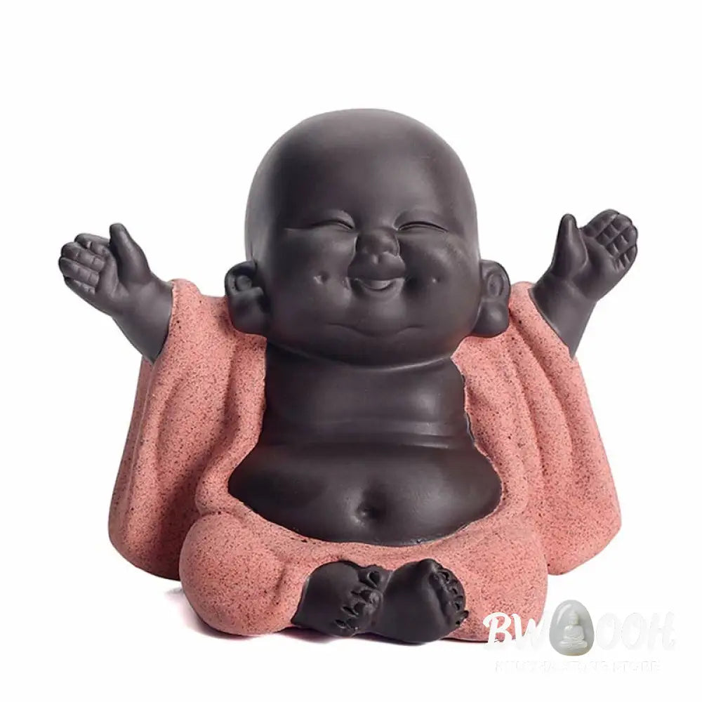 BWOOOH Always Smiling Laughing Buddha Wealth Luck Purple Clay Maitreya Statue Decoration - Decorations