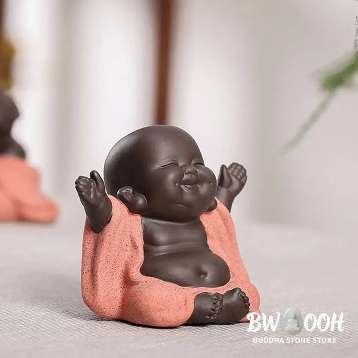 BWOOOH Always Smiling Laughing Buddha Wealth Luck Purple Clay Maitreya Statue Decoration - Decorations