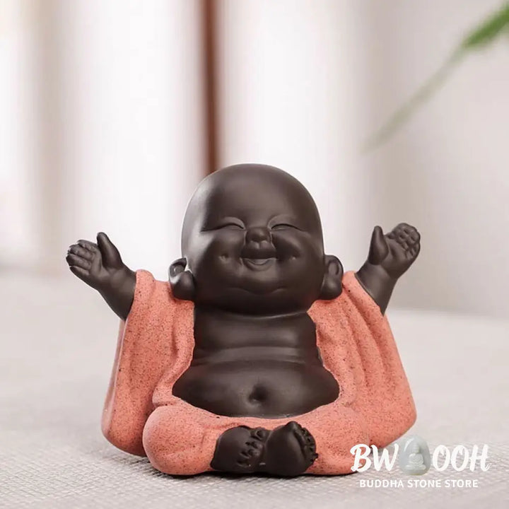 BWOOOH Always Smiling Laughing Buddha Wealth Luck Purple Clay Maitreya Statue Decoration - Decorations