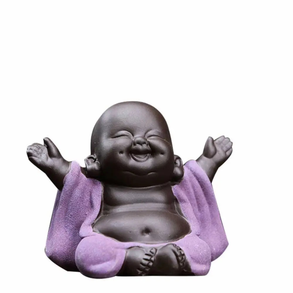 BWOOOH Always Smiling Laughing Buddha Wealth Luck Purple Clay Maitreya Statue Decoration - Always Smiling Purple