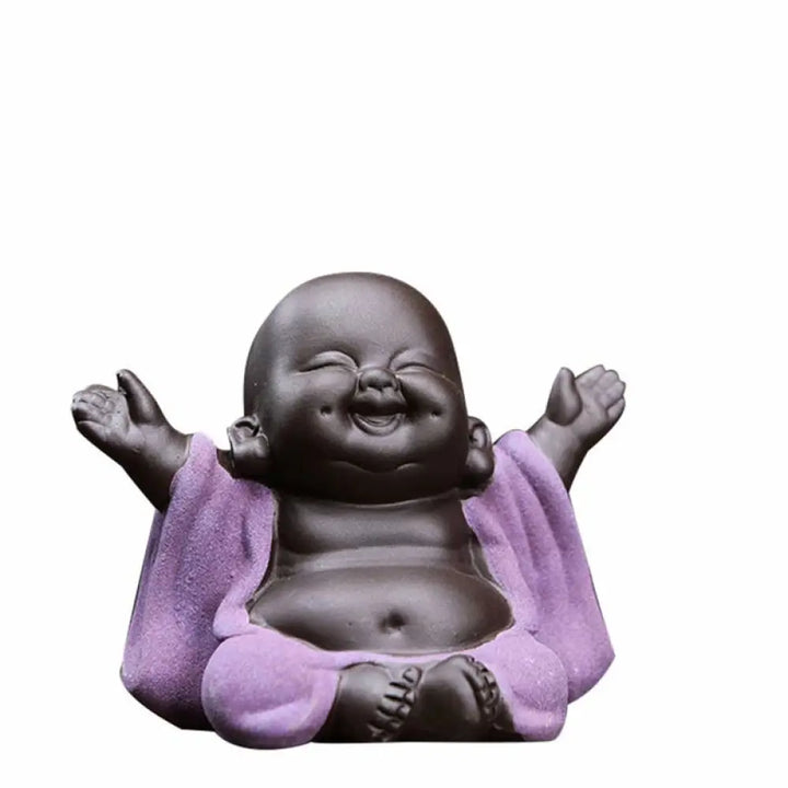 BWOOOH Always Smiling Laughing Buddha Wealth Luck Purple Clay Maitreya Statue Decoration - Always Smiling Purple