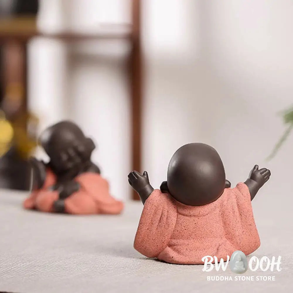 BWOOOH Always Smiling Laughing Buddha Wealth Luck Purple Clay Maitreya Statue Decoration - Decorations