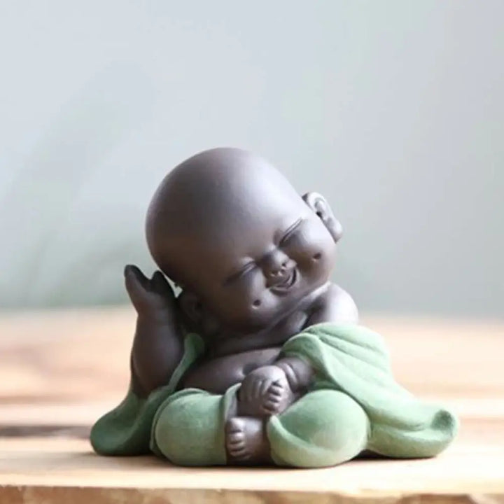 BWOOOH Always Smiling Laughing Buddha Wealth Luck Purple Clay Maitreya Statue Decoration - Green Happy Laughing