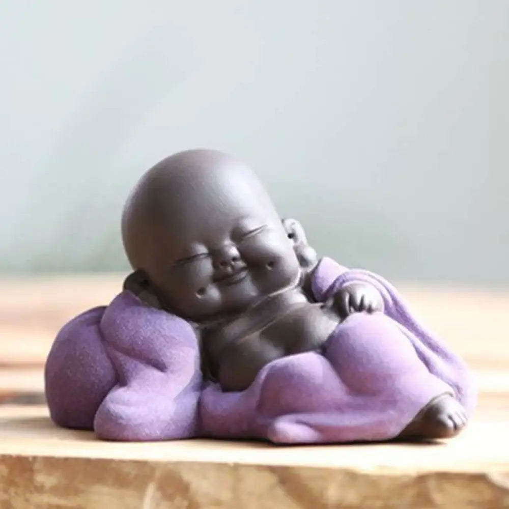 BWOOOH Always Smiling Laughing Buddha Wealth Luck Purple Clay Maitreya Statue Decoration - Leisurely Purple
