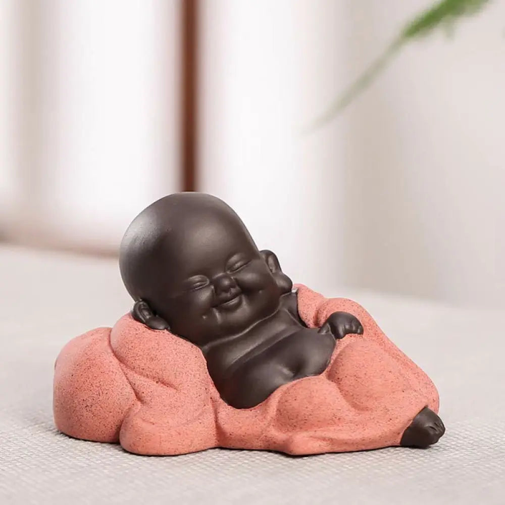BWOOOH Always Smiling Laughing Buddha Wealth Luck Purple Clay Maitreya Statue Decoration - Leisurely Little