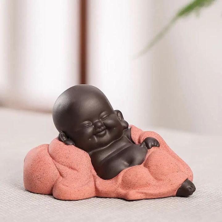 BWOOOH Always Smiling Laughing Buddha Wealth Luck Purple Clay Maitreya Statue Decoration - Leisurely Little