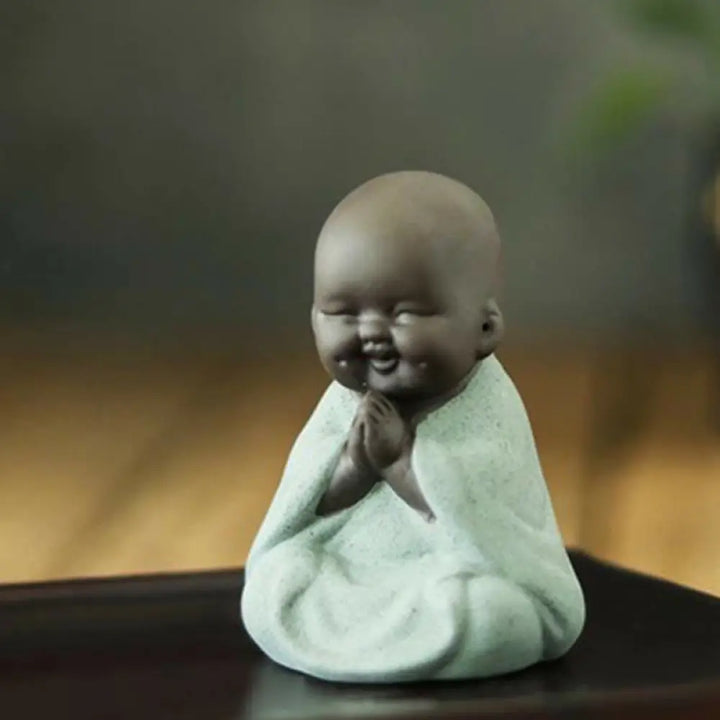 BWOOOH Always Smiling Laughing Buddha Wealth Luck Purple Clay Maitreya Statue Decoration - Praying Green Little