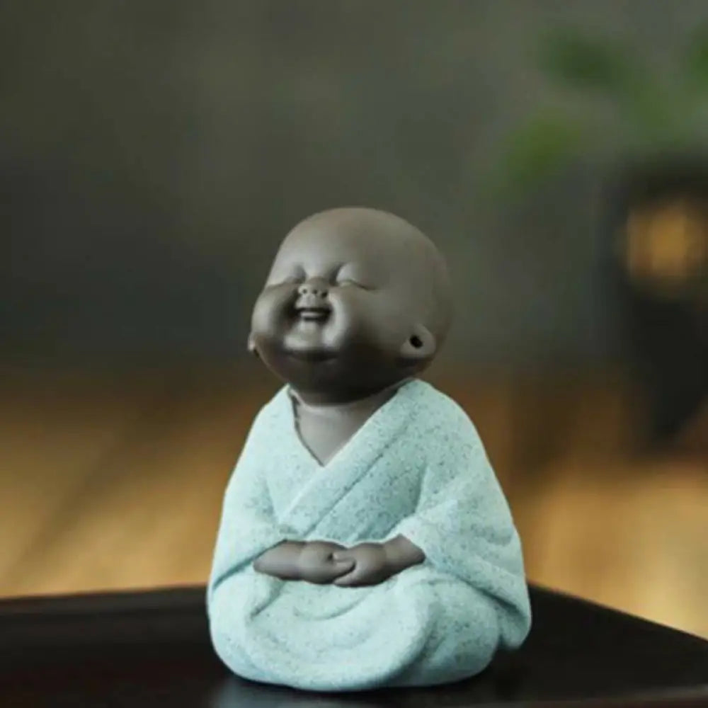 BWOOOH Always Smiling Laughing Buddha Wealth Luck Purple Clay Maitreya Statue Decoration - Sitting Green Little
