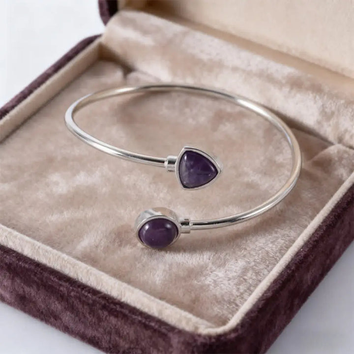 Buddha Stones Amazonite Various Crystals Positive Open Adjustable Cuff Bracelet - Natural Amethyst(Color May Vary)