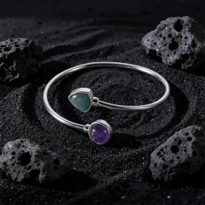 Buddha Stones Amazonite Various Crystals Positive Open Adjustable Cuff Bracelet - Natural Amethyst Green