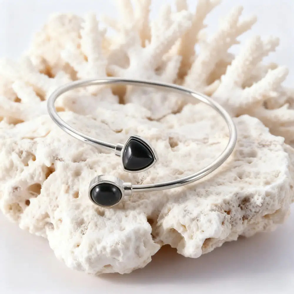 Buddha Stones Amazonite Various Crystals Positive Open Adjustable Cuff Bracelet - Natural Black Obsidian(Color May