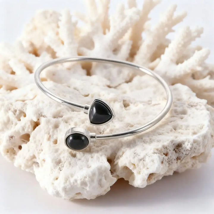 Buddha Stones Amazonite Various Crystals Positive Open Adjustable Cuff Bracelet - Natural Black Obsidian(Color May