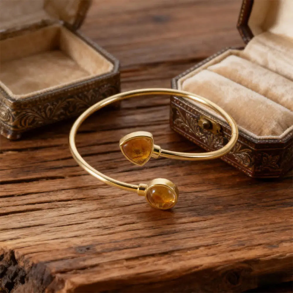 Buddha Stones Amazonite Various Crystals Positive Open Adjustable Cuff Bracelet - Natural Citrine(Color May Vary)