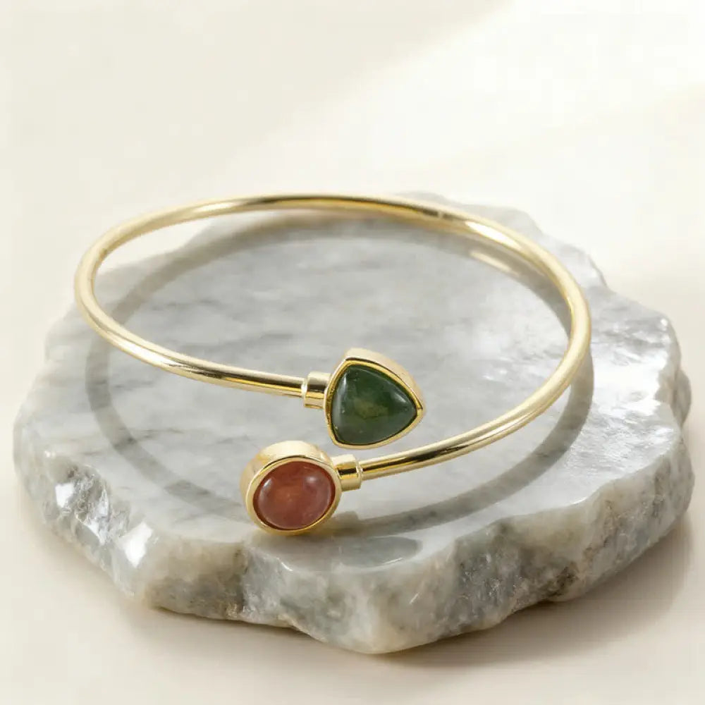 Buddha Stones Amazonite Various Crystals Positive Open Adjustable Cuff Bracelet - Natural Green Strawberry Quartz