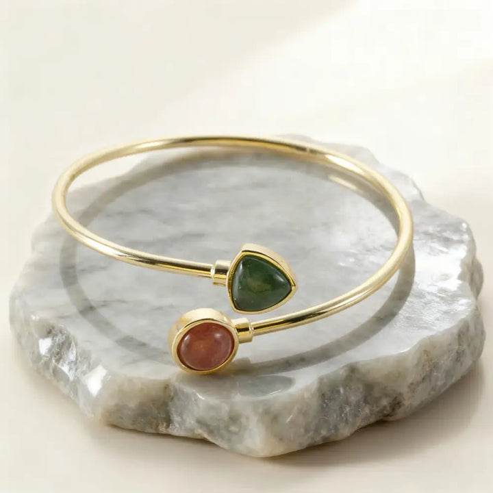 Buddha Stones Amazonite Various Crystals Positive Open Adjustable Cuff Bracelet - Natural Green Strawberry Quartz